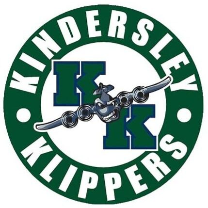 Logo of Kindersley Klippers hockey team with crossed hockey sticks.