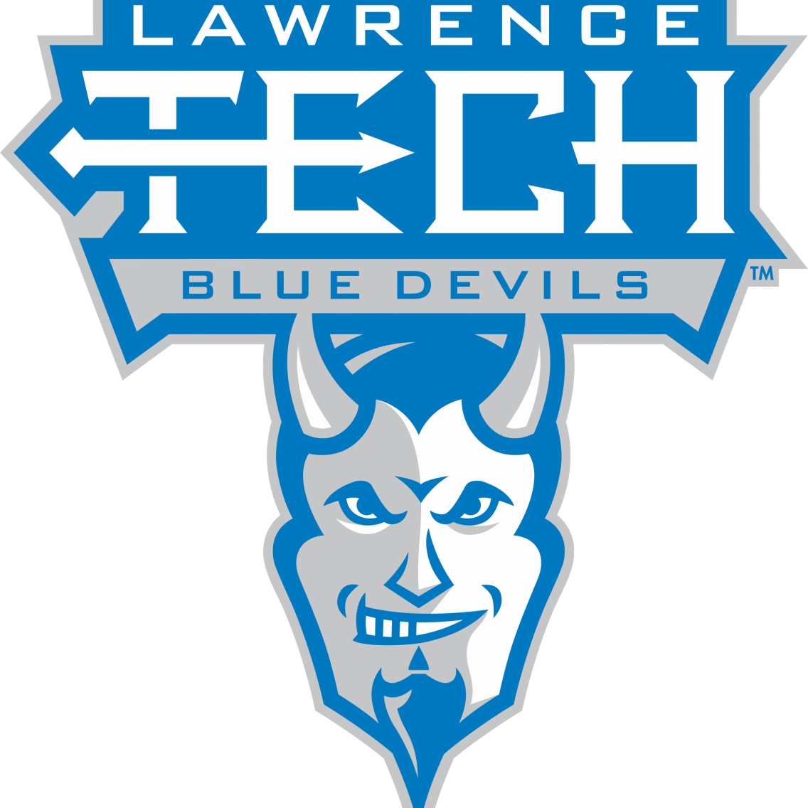 Logo of Lawrence Tech Blue Devils featuring a stylized devil face.