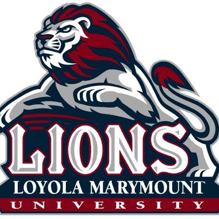 Loyola Marymount University Lions mascot logo in red, white, and blue.