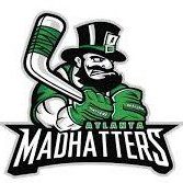 Logo of the Atlanta Madhatters hockey team with a leprechaun holding a hockey stick.