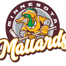 Logo of the Minnesota Mallards hockey team with a fierce mallard mascot.