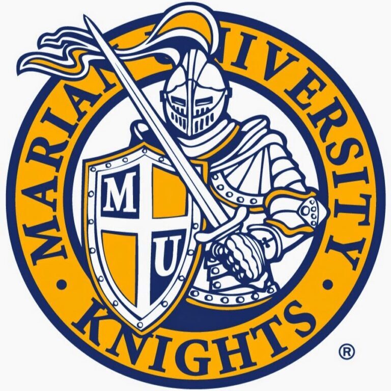 Logo of Marian University Knights featuring a knight in armor with a sword and shield.
