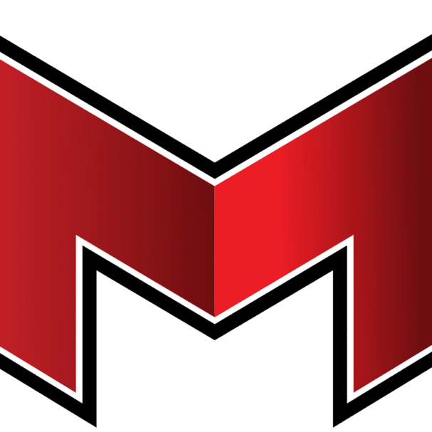 A stylized red and black letter M logo with sharp edges.