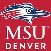 MSU Denver logo with a stylized roadrunner head on a red background.