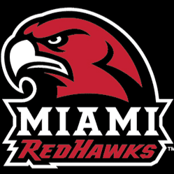 Miami RedHawks sports team logo featuring a fierce red hawk.