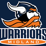 Midland Warriors sports team logo with fierce Viking mascot.