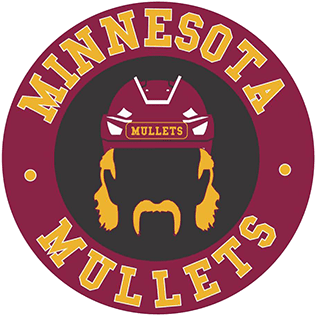 Minnesota Mullets logo with a mullet hairstyle and baseball bats.