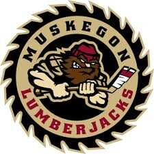 Muskegon Lumberjacks logo featuring an aggressive lumberjack with an axe.