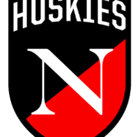 Logo of Huskies with bold 'N' on a black and red background.