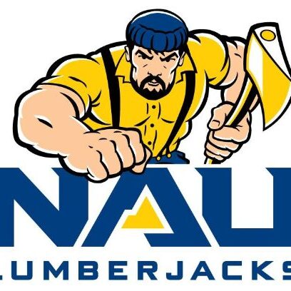 Logo of NAU Lumberjacks with a muscular lumberjack holding an axe.