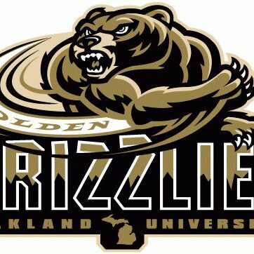 Logo of Golden Grizzlies at Oakland University featuring a fierce grizzly bear.