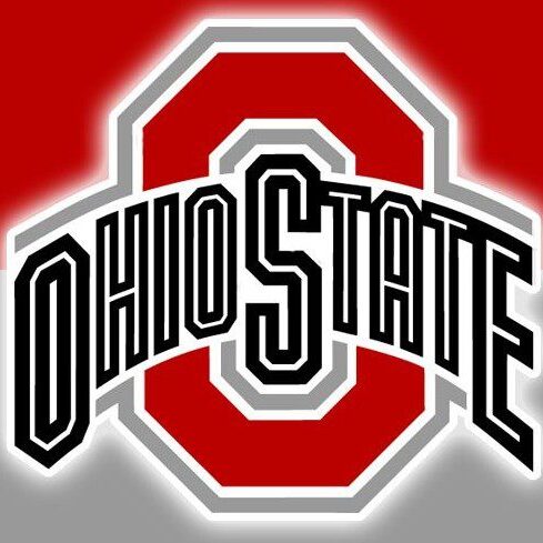 Ohio State University logo with bold red and white design.