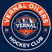 Logo of Vernal Oilers Hockey Club with bold text and mountain graphics.