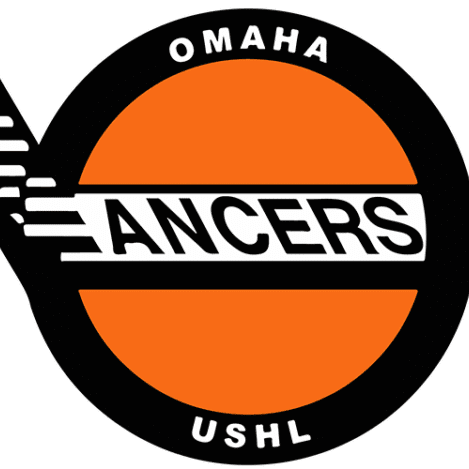Omaha Lancers ice hockey team logo with black, orange, and white colors.