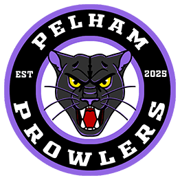 Logo of Pelham Prowlers with a fierce black panther and basketball.