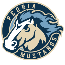 Logo of Peoria Mustangs featuring a stylized horse head.