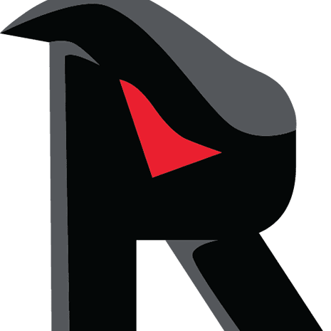 Stylized black and red letter R logo with sharp, angular design.