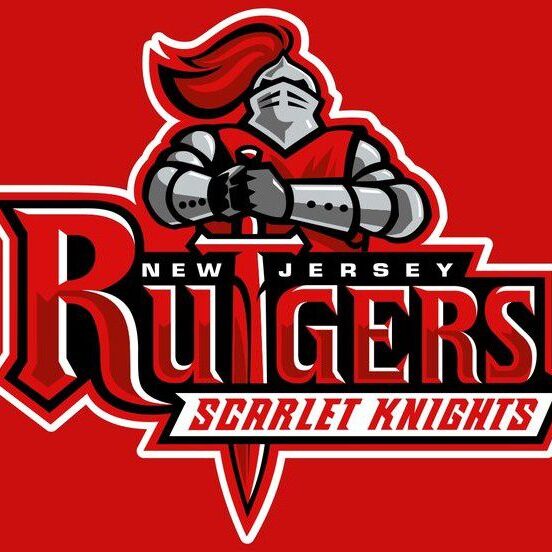 Rutgers Scarlet Knights logo with a knight helmet on a red background.