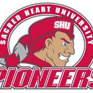 Sagerd Heart University Pioneers logo with a fierce red-haired pioneer.