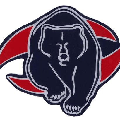 A black panther with red and blue background shapes forming a stylized logo.