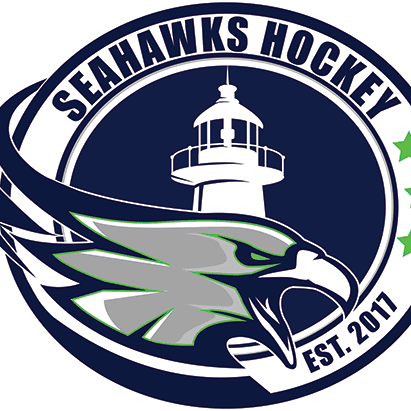 Seahawks Hockey team logo featuring a stylized hawk and lighthouse.
