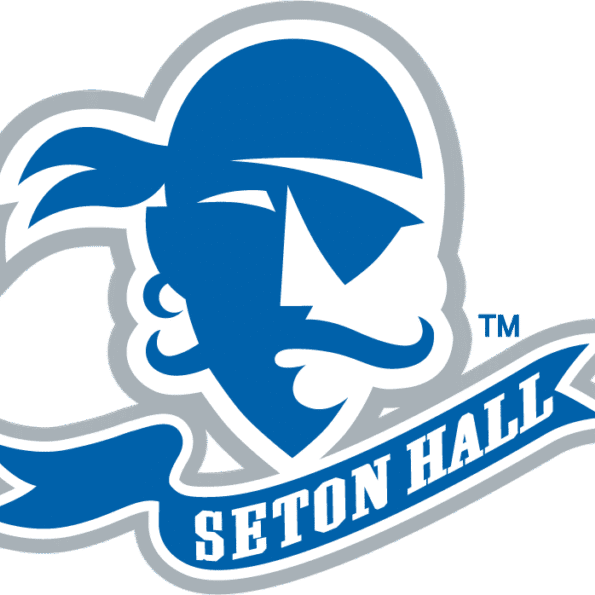 Seton Hall Pirates logo with a pirate head in blue and white.