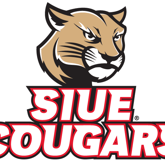 SIUE Cougars logo with a cougar head and bold red text.
