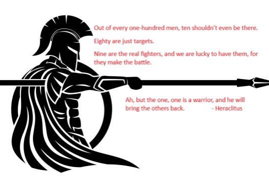 Silhouette of a Spartan warrior with a motivational quote on courage and resilience.
