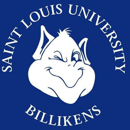 Saint Louis University Billikens logo with mascot on blue background.