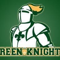 Logo of a knight in white armor with a green and gold plume and the text 'Green Knights'.