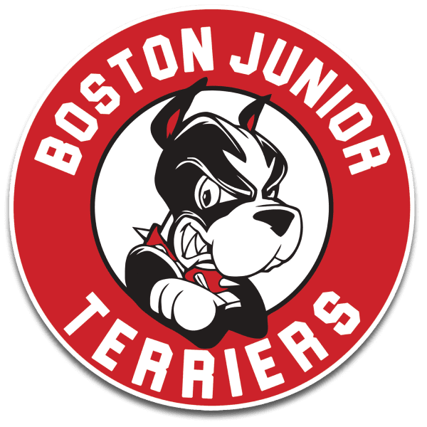 Logo of Boston Junior Terriers featuring a fierce dog with a red collar.