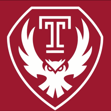 A maroon shield logo with a white owl and letter T.