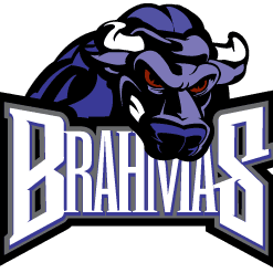A fierce blue bull head with the word 'BRAHVIAS' below it.