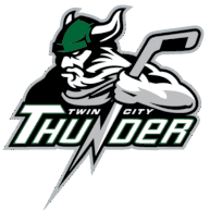Twin City Thunder sports team logo with a fierce Viking holding a hockey stick.