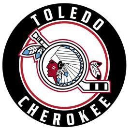 Toledo Cherokee logo featuring a Native American profile and hockey stick.