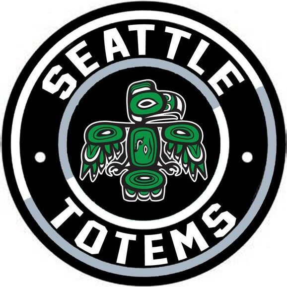 Seattle Totems logo featuring indigenous-style artwork in green and black.
