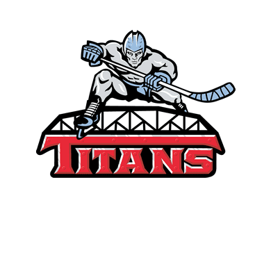Hockey player logo for Titans team in action pose.