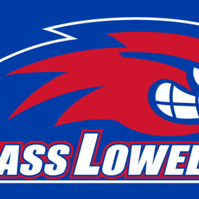 Mass Lowell logo with a fierce red hawk and bold text.