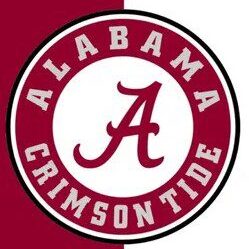 Logo of the Alabama Crimson Tide with a crimson 'A' and circular text.