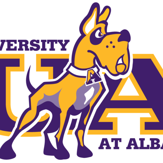 Mascot logo of a fierce dog for University at Albany.