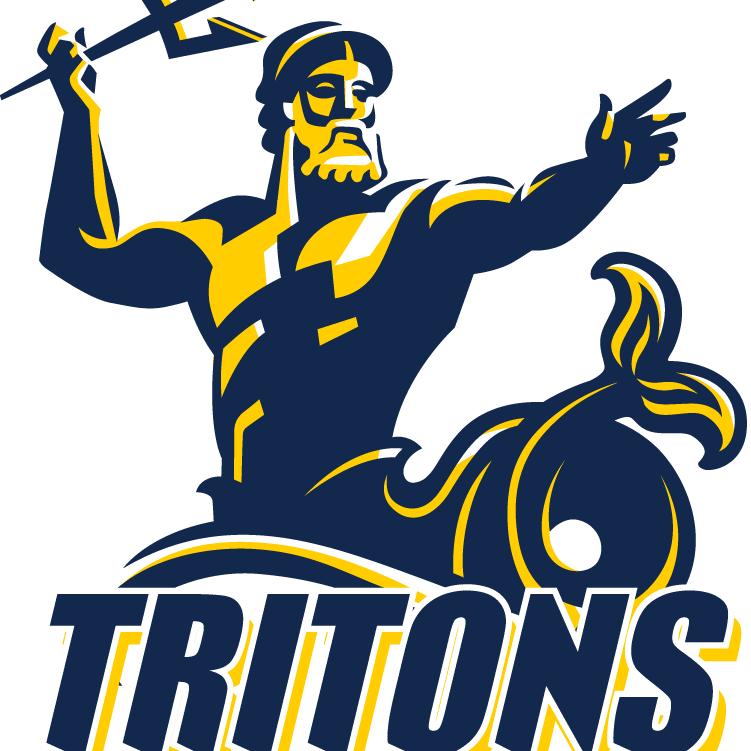 A muscular merman holding a trident with 'TRITONS' text.