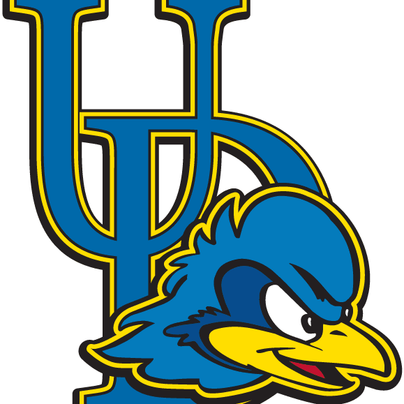 Logo featuring a blue and yellow bird with a fierce expression.