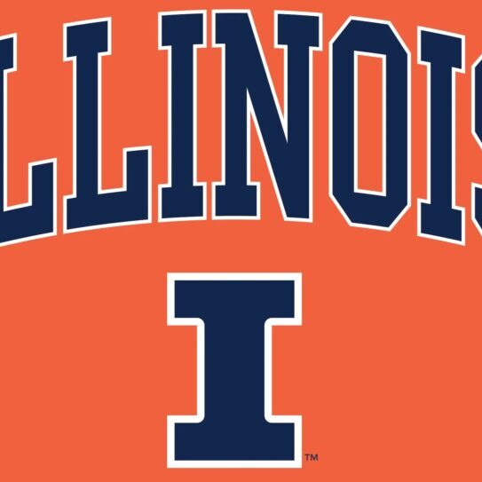 Close-up of an orange Illinois sports jersey with bold blue lettering.