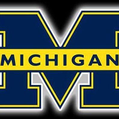 University of Michigan logo with bold navy and maize colors.