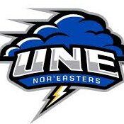 Logo of UNE Nor'easters with a blue cloud and lightning bolt.