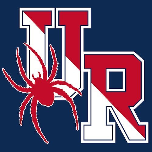 Logo with letters UR and a red spider on a blue background.