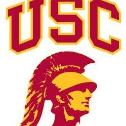 USC Trojans logo featuring a Trojan warrior head and text.