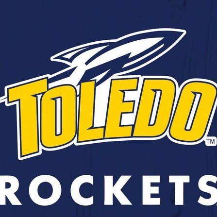Logo of the Toledo Rockets with a rocket graphic above the text.