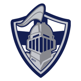 A medieval knight helmet within a shield emblem.
