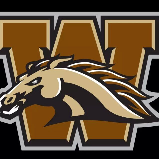 Logo featuring a stylized horse head and a large letter W in the background.